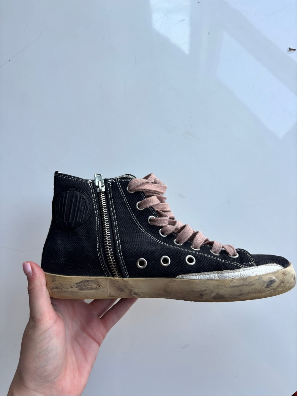 Golden Goose Black High-Top Sneaker with White Star and Pink Laces - Picture 7 of 7